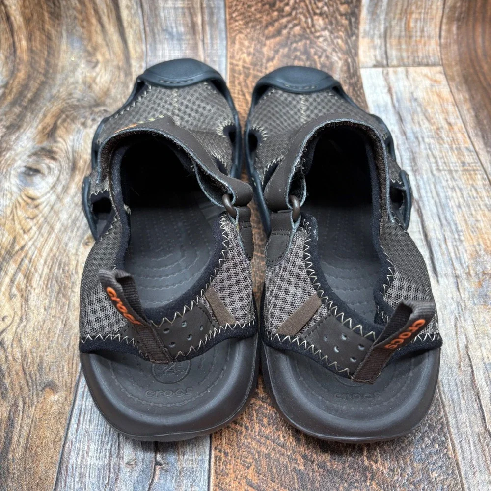 Crocs Swiftwater Mesh Deck Sandals Mens 10 Espresso Black Water Shoes 15041